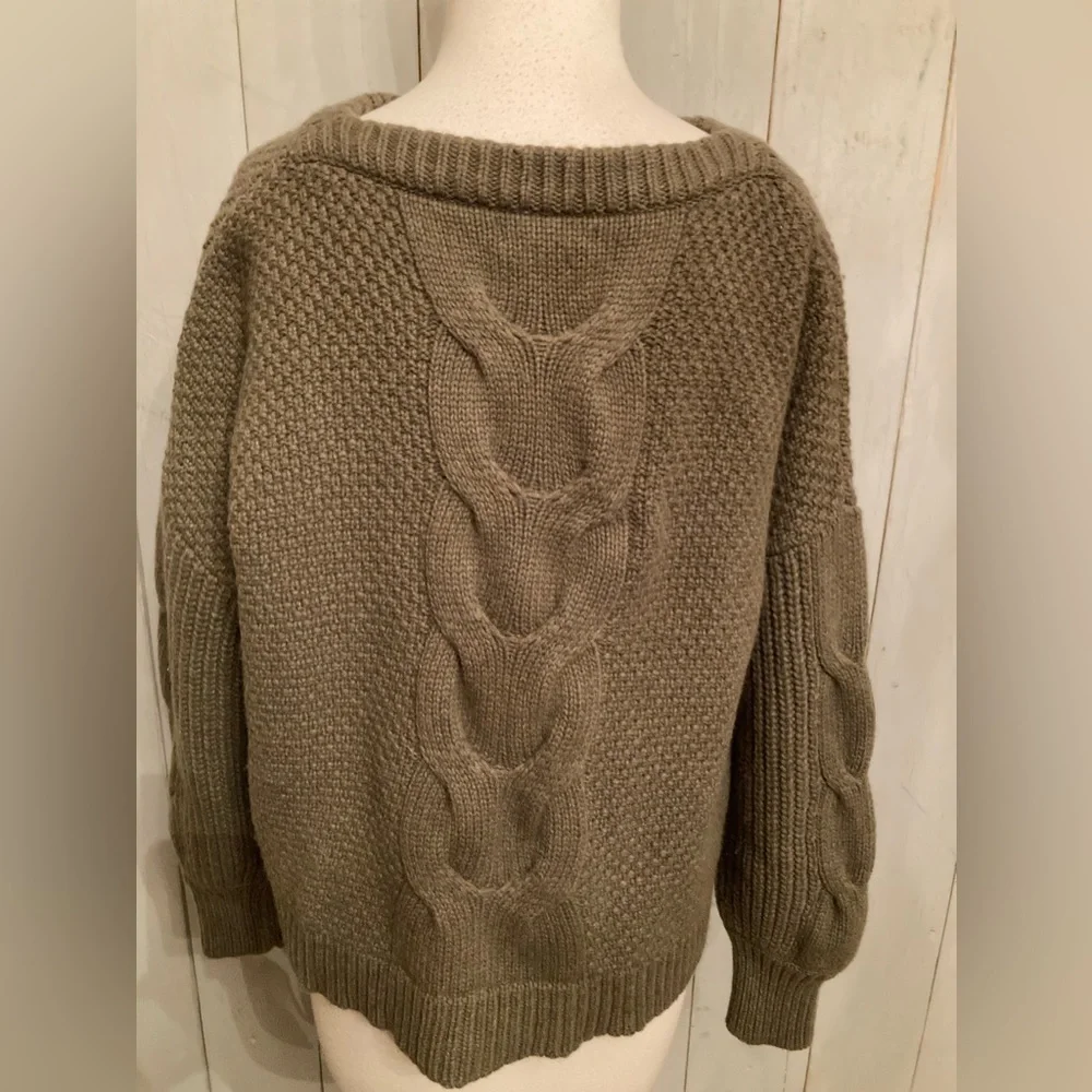 J Crew Cable‎ Knit Balloon Sleeve Sweater Textured Olive Army Green M￼ Oversized